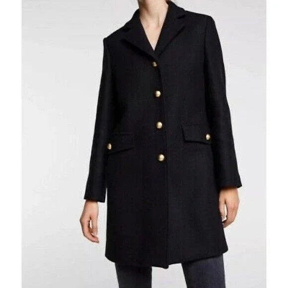 Zara Manteco Black Wool Elegant Coat With Gold Buttons Sz S